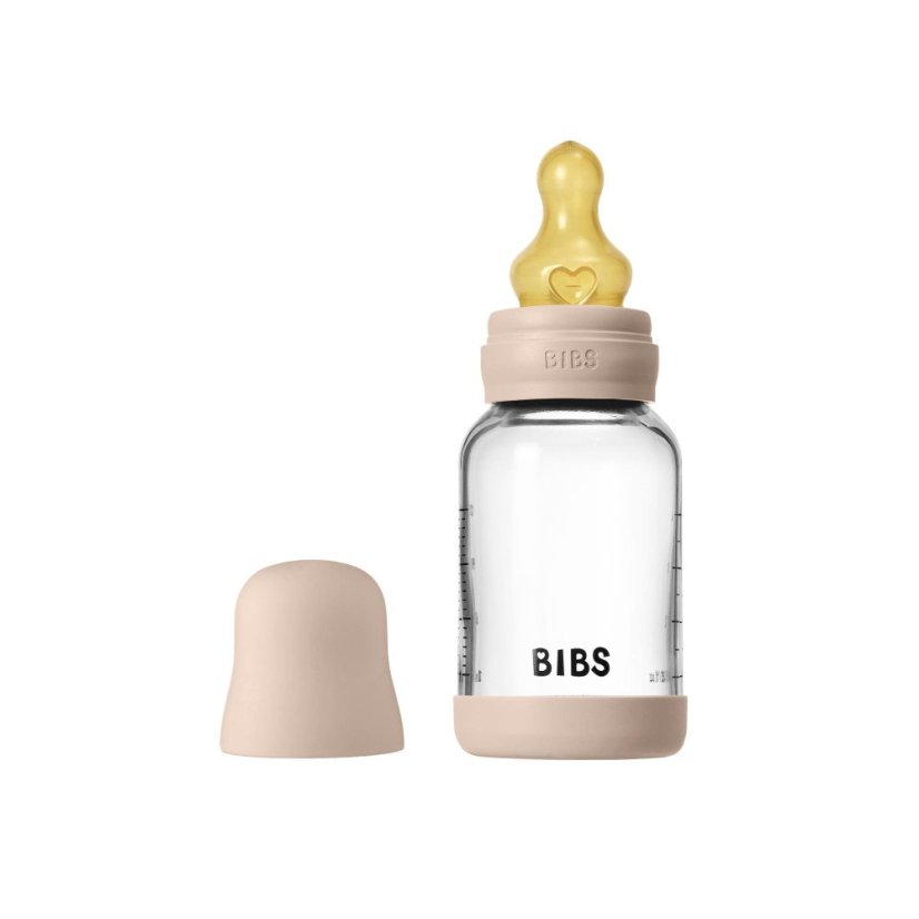 BIBS antikoliková skleněná fľaša so silikónovým cumlíkom 120ml - Blush