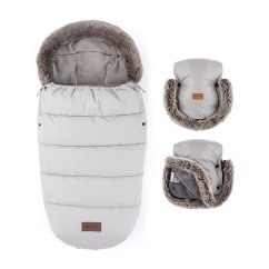 PETITE&MARS Set zimný fusak Comfy 4v1 + rukavice na kočík Furry - Champagne Shower