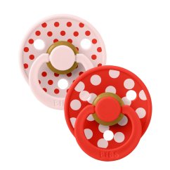 BIBS STUDIO Colour Polka anatomické cumlíky z prírodného kaučuku 2ks - vel. 1 - Blossom / Candy Apple