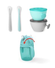 SKIP HOP Sada na jedenie s hrnčekom 5 ks Easy-Feed Mealtime Set Teal / Grey 6m +