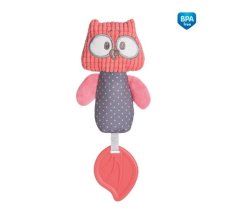CANPOL BABIES Plyšová pískací činka s kousátkem Pastel Friends Červená Sova - sova