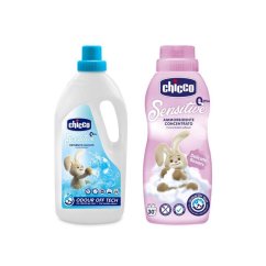 CHICCO Prací prostriedok detský Sensitive 1,5 l + Aviváž konc. 750 ml - Sensitive 1,5 l + Aviváž konc. Kvetinové objatie 750 ml