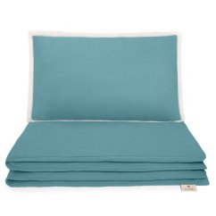 Mušelínové povlečení Maceshka Nature s ozdobným okrajem - Eucalyptus, krajka.