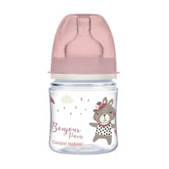 CANPOL BABIES Fľaša s širokým hrdlom BONJOUR PARIS 120ml - Ružová