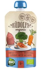 RUDOLFS BIO kapsička Batáty, brokolica, mrkev s lososom 110 g - kapsička, Batáty, brokolica, mrkev s lososom 110 g
