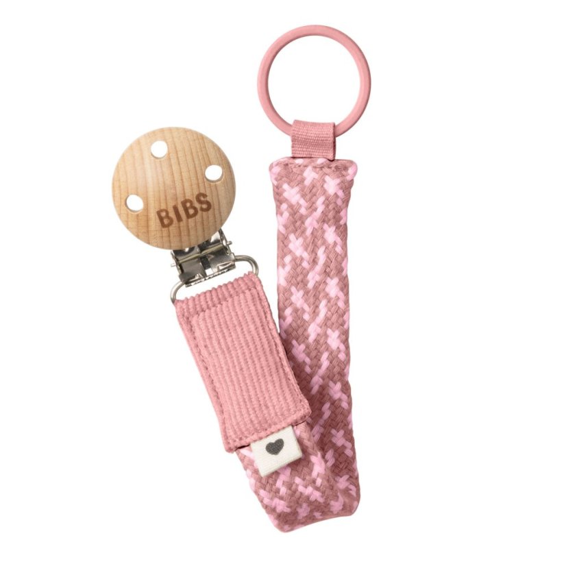 BIBS Paci Braid klip na cumlík - dusty pink / baby pink
