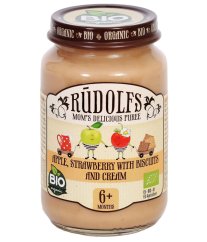 RUDOLFS BIO Jablko, jahody, sušenky, smetana 190 g