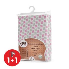 KIKKO Bambusový poťah s gumou XKKO BMB 120x160cm - Baby Pink Cross