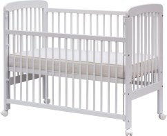 SCARLETT Detská postieľka so sťahovacím bokom - MÍŠA (buk) - 120 x 60 cm - biela 120 x 60 cm.