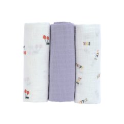LÄSSIG Swaddle Burp deka 85x85 Šťastné ovoce, 3 ks - čerešňa