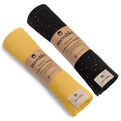 Mušelínová plena Maceshka Nature 2ks - Noir zlatý puntík+ Mimosa.