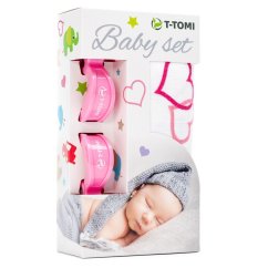 T-TOMI BABY SET bambusová osuška  + kočárkový kolíček - Hearts