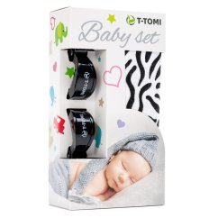 T-TOMI BABY SET bambusová osuška  + kočárkový kolíček - Zebra