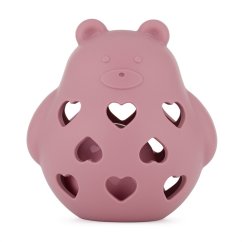 PETITE&MARS Silikónová hračka s hrkálkou Medvedík Basil 0m+ - Dusty Rose 0m+