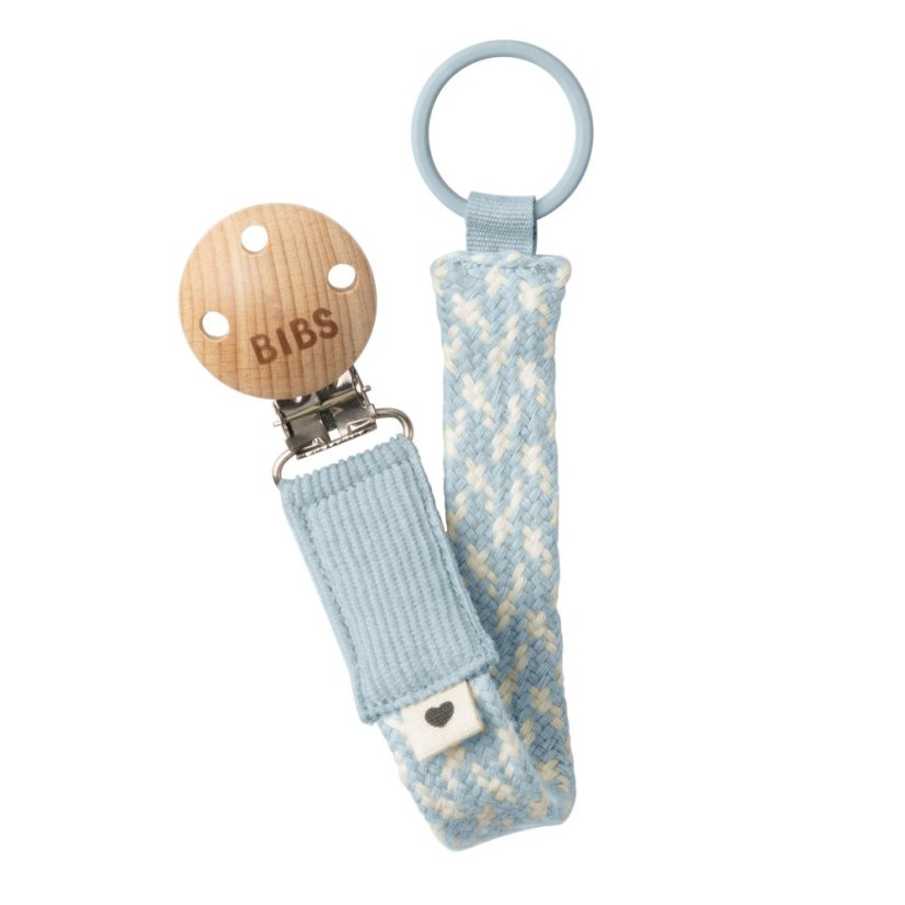 BIBS Paci Braid klip na dudlík - baby blue/ivory.