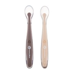 PETITE&MARS Silikónové lyžičky s puzdrom, sada 2 ks, Take&Match 6m+ - Cocoa 6m+
