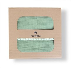 Mušelínové povlečení Maceshka Nature s ozdobným okrajem - Eucalyptus, pompony.