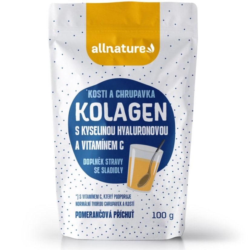 ALLNATURE Kolagén s kyselinou hyaluronovou a vitamínom C - príchuť pomaranč 100 g - 100 g ALLNATURE Kolagén s kyselinou hyaluronovou a vitamínom C - príchuť pomaranč 100 g - 100 g
