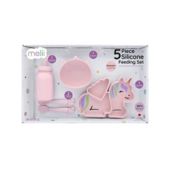 MELII Detská silikónová jedálenská súprava, 5-dielna - Jednorožec