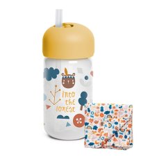 SUAVINEX | Fľaša s brčkom FOREST 340 ml - žltá