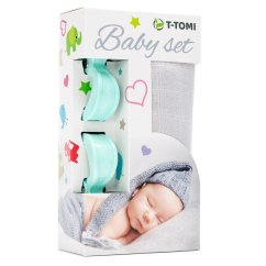 T-TOMI BABY SET bambusová osuška  + kočárkový kolíček - Grey