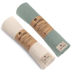 Mušelínová plena Maceshka Nature 2ks - Khaki zlatý puntík+ Ecru.