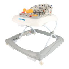 Detské chodítko Baby Mix s volantom a silikónovými kolieskami - Šedá.