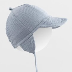 NEW BABY Detská letná mušelínová čepička s kšiltem jednobarevná - jeans vel. 56/62