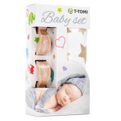 T-TOMI BABY SET bambusová osuška + kočárkový kolíček - Béžové hviezdy