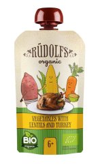 RUDOLFS BIO kapsička Zelenina, čočka, krůtí maso 110 g - kapsička Zelenina, čočka, krůtí maso 110 g. RUDOLFS BIO kapsička Zelenina, šošovica, morčacie mäso 110 g - kapsička Zelenina, šošovica, morčacie mäso 110 g.