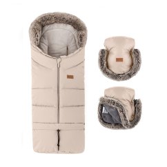 PETITE&MARS Set zimný fusak Arctic 4v1 + rukavice na kočiar Furry - Rose Petal