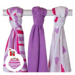 KIKKO Plienky bambusové Hearts&Waves 70x70 cm (3 ks) BMB - Lila