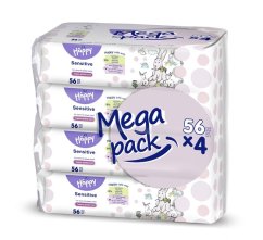 BELLA HAPPY BABY 4x Vlhčené obrúsky sensitive s aloe vera 56 ks, MEGA PACK - Čistiace obrúsky s aloe vera 56 x 4 ks/mega pack