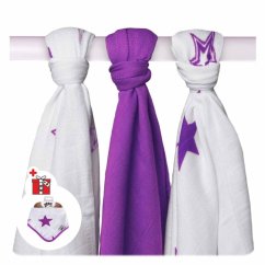 KIKKO Plienky bambusové Stars 70x70 (3 ks) BMB - Fialová