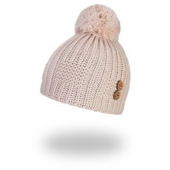 LITTLE ANGEL Pletená čepice s bambulí a knoflíky Outlast ® - béžová Veľkosť 6 | 54-57 cm