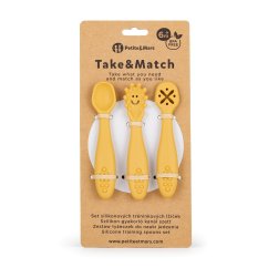 PETITE&MARS Sada 3 ks silikónových tréningových lyžičiek Take&Match 6m+ - Intenzívna okrová
