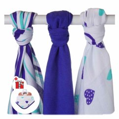 KIKKO Plienky bambusové Hearts&Waves 70x70 cm (3 ks) BMB - Ocean blue.