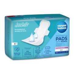 CANPOL BABIES Poporodné vložky s krídelkami nočné 8ks - Poporodné vložky s krídelkami nočné 8ks.