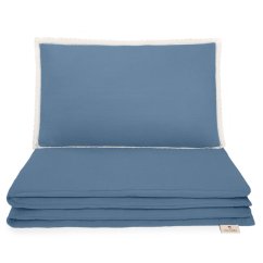 Mušelínové povlečení Maceshka Nature s ozdobným okrajem - Blue jean, krajka.