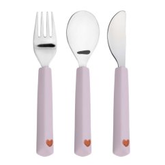 LÄSSIG Detský príbory Cutlery with Silicone Handle 3ks - Heart levanduľa