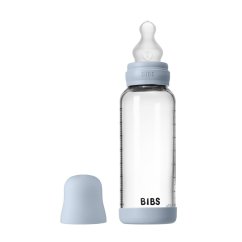 BIBS antikoliková skleněná fľaša so silikónovým cumlíkom 240ml - Baby Blue