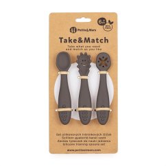 PETITE&MARS Set 3 ks silikónových tréningových lyžičiek Take&Match 6m+ - Bitter Cocoa 6m+