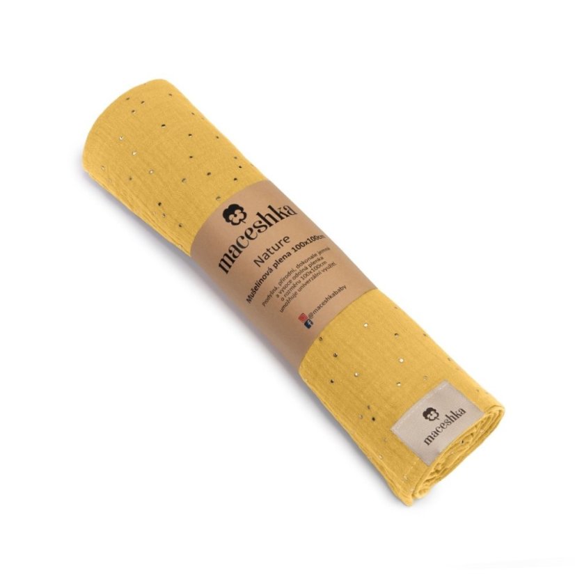 Mušelínová plena Maceshka Nature so zlatým bodkou - Mimosa zlatý bodka.