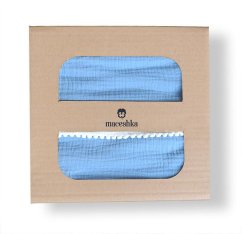 Mušelínové povlečení Maceshka Nature s ozdobným okrajem - Blue Jean, pompony.