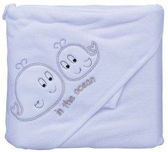 Froté ručník - Scarlett veľryby s kapucňou - biela.