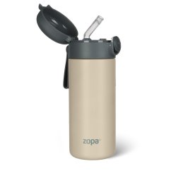 ZOPA Termoska na tekutiny s brčkem a silikonovým držákem 350 ml - Cookie béžová