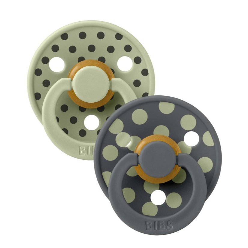 BIBS STUDIO Colour Polka cumlíky z prírodného kaučuku 2ks - vel. 1 - Sage / Iron