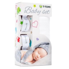 T-TOMI BABY SET bambusová osuška  + kočárkový kolíček - Biela